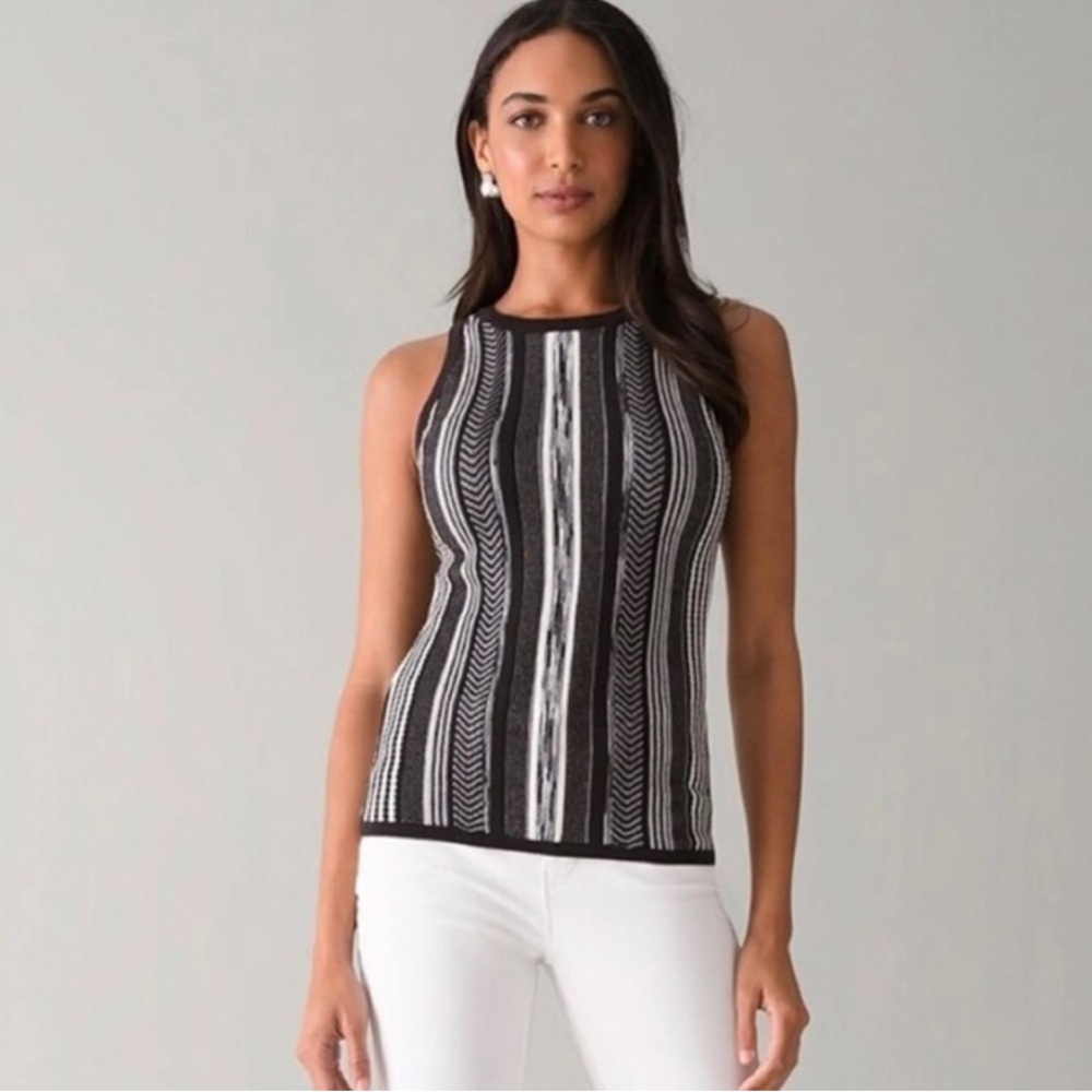 NWT WHBM Striped Black & White Knit Wool Blend Tank Top Sz S